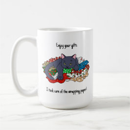 Caneca De Café Christmas cat with wrapping paper