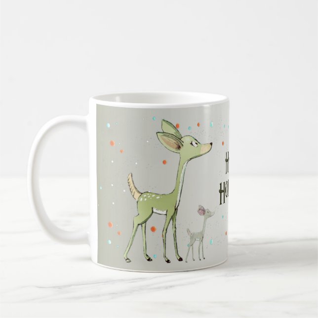 Caneca De Café Christmas Celebration Green Deers Holidays Cute (Esquerda)