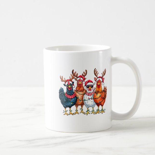 Caneca De Café Christmas Chickens Reindeer Farm Animals Xmas Ligh (Direita)