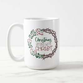 Caneca De Café CHRISTMAS COMEÇA COM O CRISTO Scripture Wreath