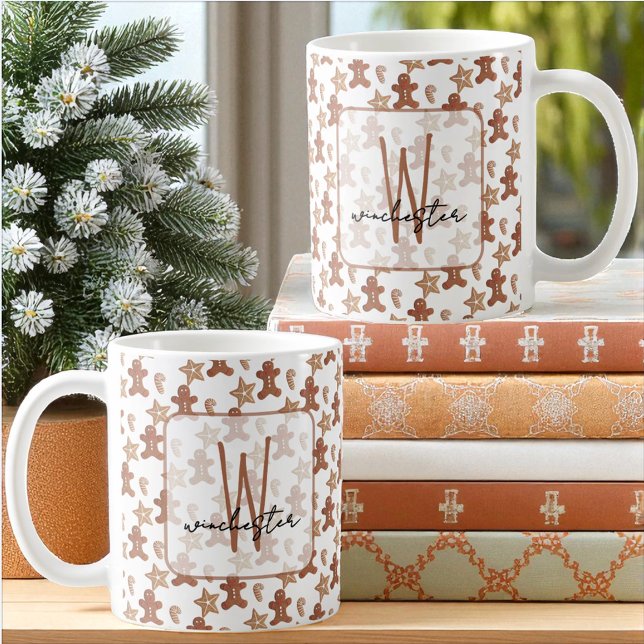 Caneca De Café Christmas Cookie Gingerbread Man, Star, Candy Cane (Template text on both sides of the mug design.)