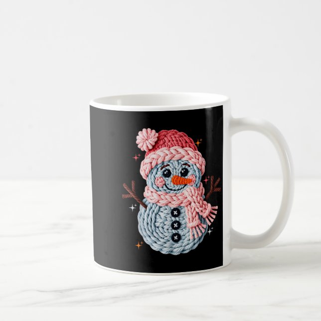 Caneca De Café Christmas Crochet Faux Yarn Crochet Snowman Funny  (Direita)