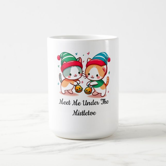 Caneca De Café Christmas Cute Cat Meet Me Under The MistleToe (Centro)