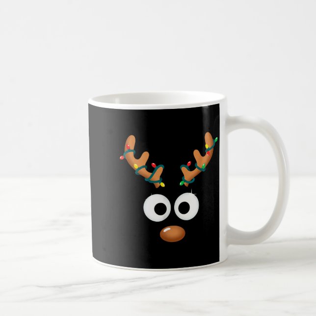Caneca De Café Christmas Cute Reindeer Face Antlers Wrapped In Li (Direita)