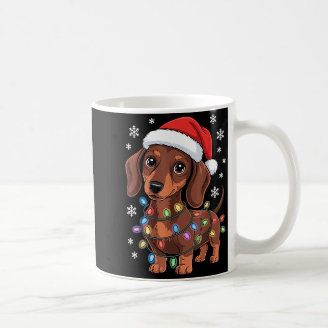 Caneca De Café Christmas Dachshund Lights Santa Hat Holiday Dog L (Direita)