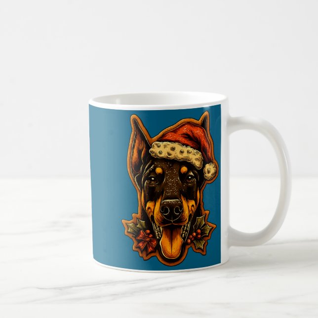 Caneca De Café Christmas Doberman Dog With Santa Hat Gingerbread  (Direita)