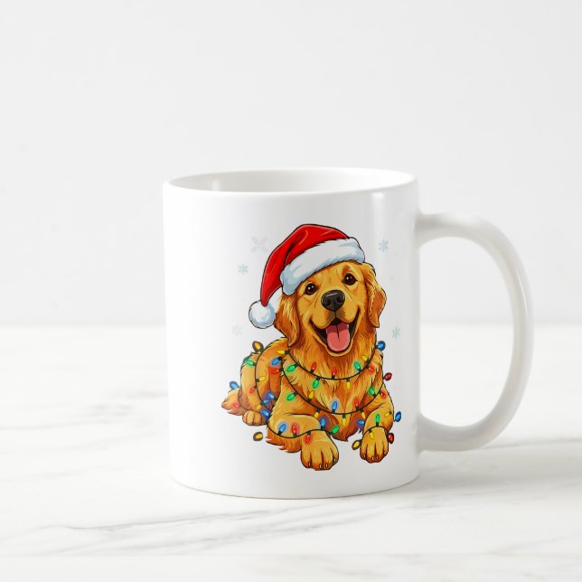Caneca De Café Christmas Dog Golden Retriever Lights Xmas  (Direita)