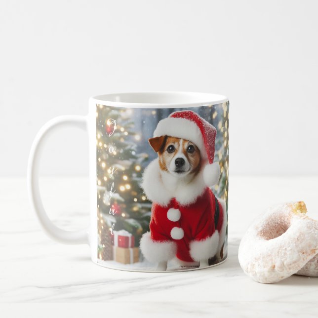 Caneca De Café Christmas Dog Mug – Cute Pup with Santa Hat (Com Donut)