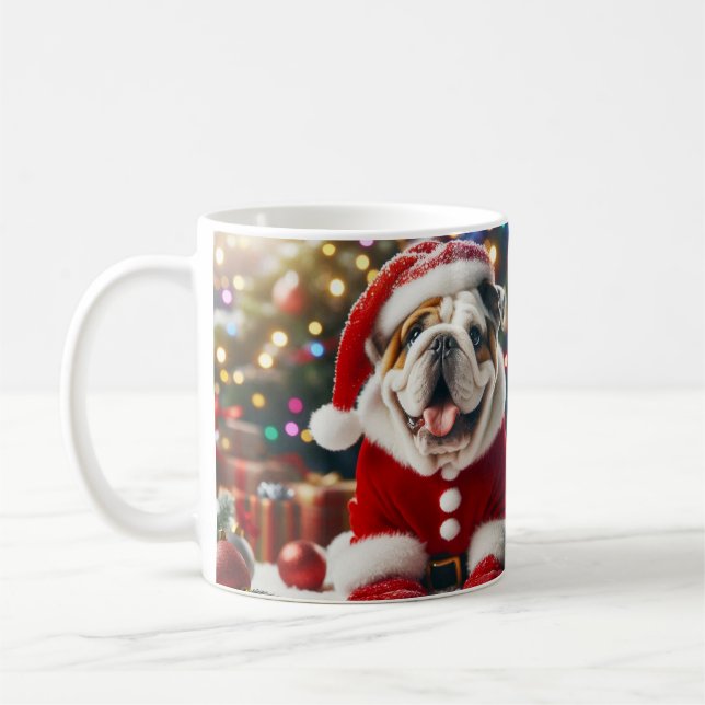 Caneca De Café Christmas Dog Mug – Cute Pup with Santa Hat (Esquerda)