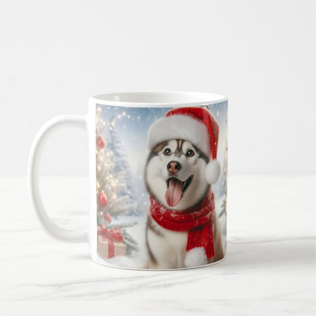 Caneca De Café Christmas Dog Mug – Cute Pup with Santa Hat (Esquerda)
