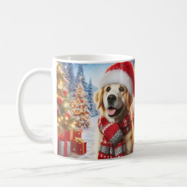 Caneca De Café Christmas Dog Mug – Cute Pup with Santa Hat (Esquerda)