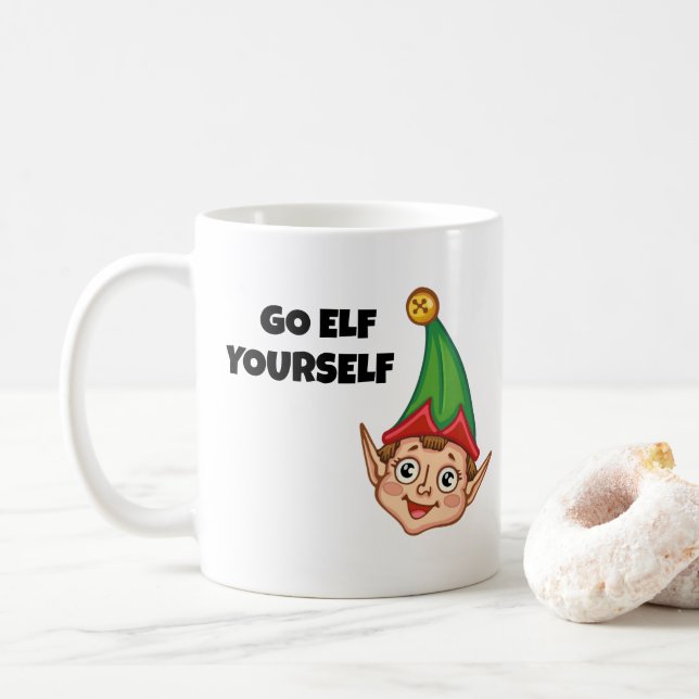 Caneca De Café  Christmas Elf, Go Elf Yourself  (Com Donut)