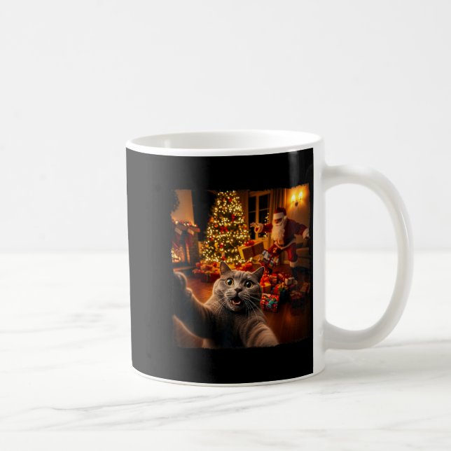 Caneca De Café Christmas Funny Cat Selfie With Santa Claus Holida (Direita)