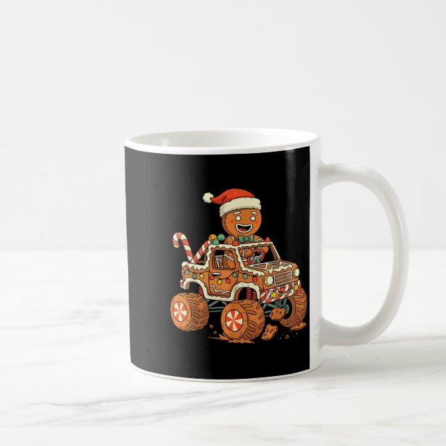 Caneca De Café Christmas Gingerbread Man Driving Truck Xmas Light (Direita)