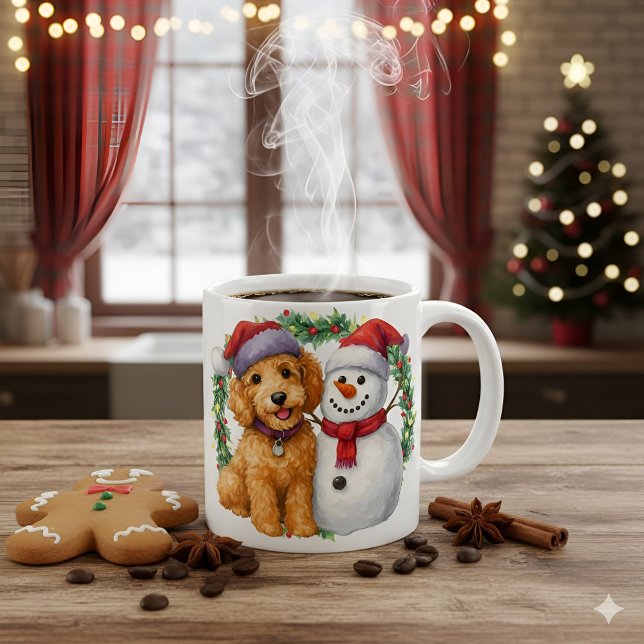 Caneca De Café Christmas Goldendoodle Snowman Winter Doodle Gift  (Criador carregado)