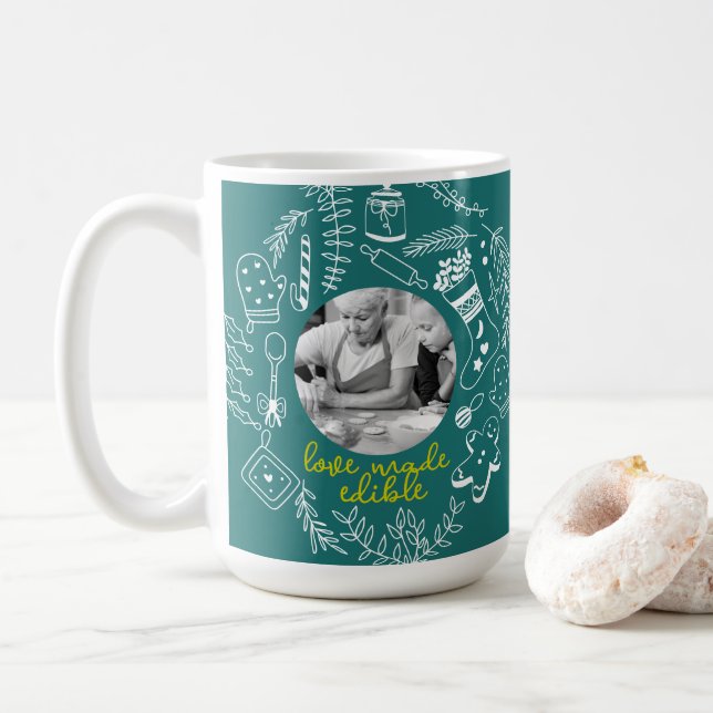 Caneca De Café Christmas Green Photo Holiday Baking Family Recipe (Com Donut)