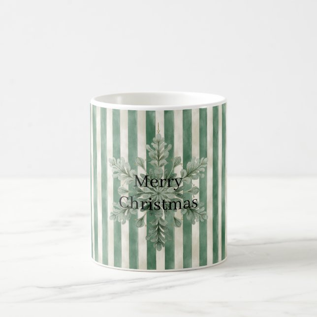 Caneca De Café Christmas Green Stripes Snowflake (Centro)