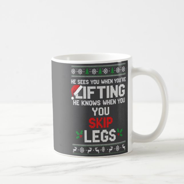 Caneca De Café Christmas He Sees You When You're Lifting He Knows (Direita)