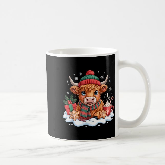 Caneca De Café Christmas Highland Cow Cute Heifer Cow Santa Hat M (Direita)