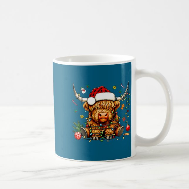 Caneca De Café Christmas Highland Cow Xmas Santa Hat Wooly Farm A (Direita)