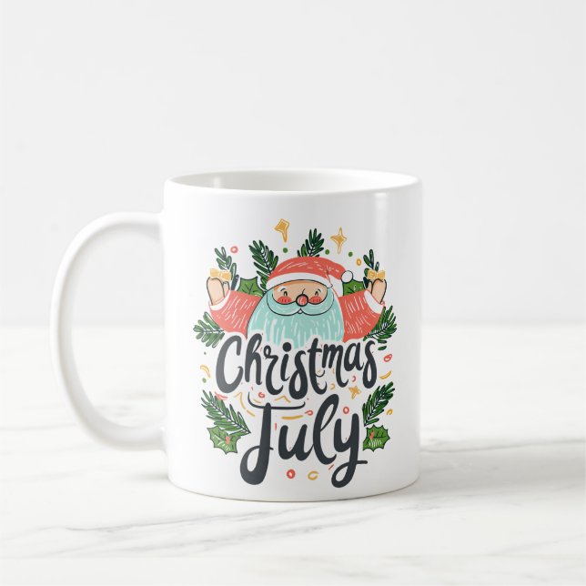 Caneca De Café Christmas in July Fun & Festive Santa Design (Esquerda)