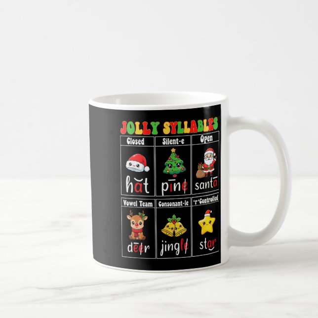 Caneca De Café Christmas Jolly Syllables Teacher Students Funny S (Direita)