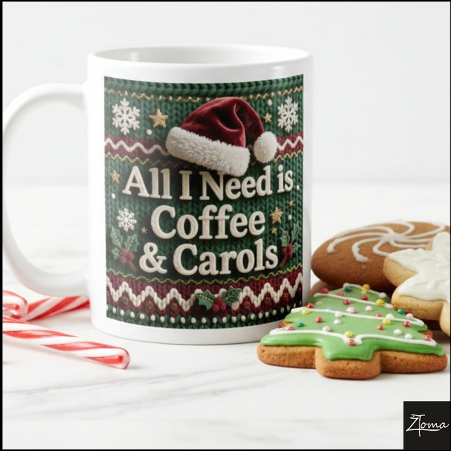 Caneca De Café Christmas Knit Sweater All I Need is Coffee & Caro (Criador carregado)
