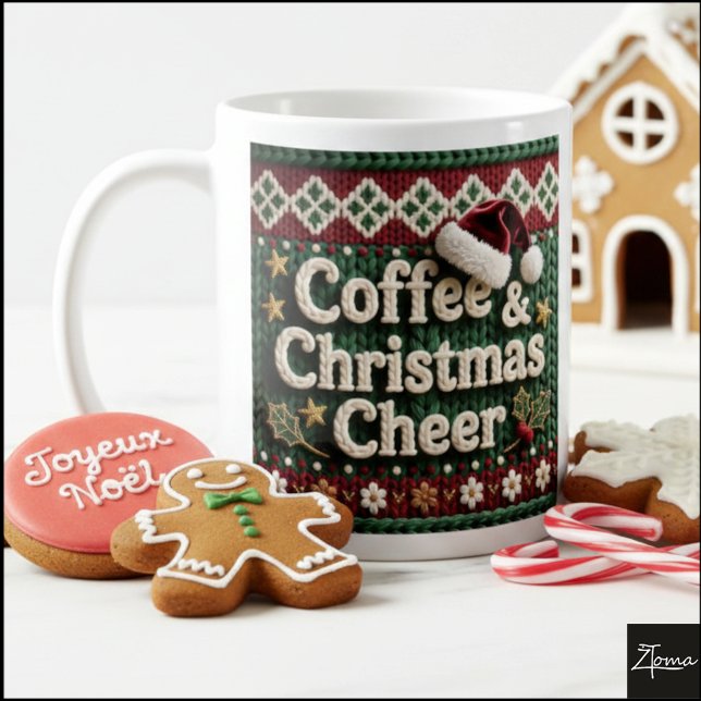 Caneca De Café Christmas Knit Sweater Coffee & Christma Santa Hat (Criador carregado)