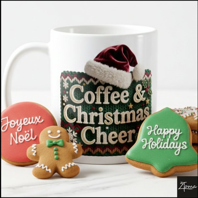 Caneca De Café Christmas Knit Sweater Coffee & Christma Santa Hat (Criador carregado)
