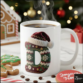 Caneca De Café Christmas Knit Sweater Letter D Santa Hat