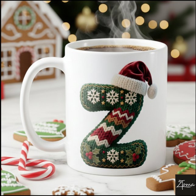 Caneca De Café Christmas Knit Sweater Letter Z Santa Hat (Criador carregado)