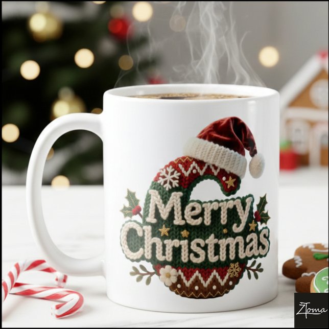 Caneca De Café Christmas Knit Sweater Merry Christmas Santa Hat (Criador carregado)