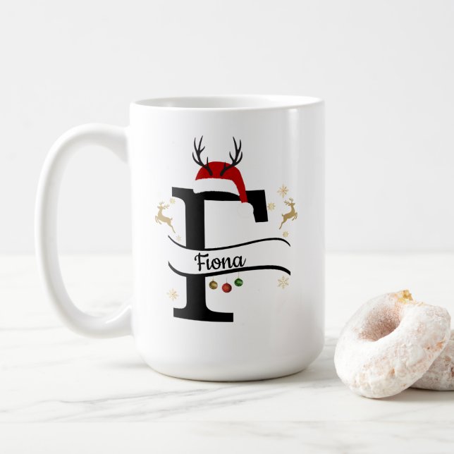 Caneca De Café Christmas Letter F Alphabet  (Com Donut)