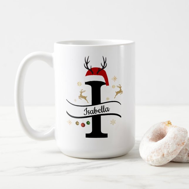 Caneca De Café Christmas Letter I Alphabet  (Com Donut)