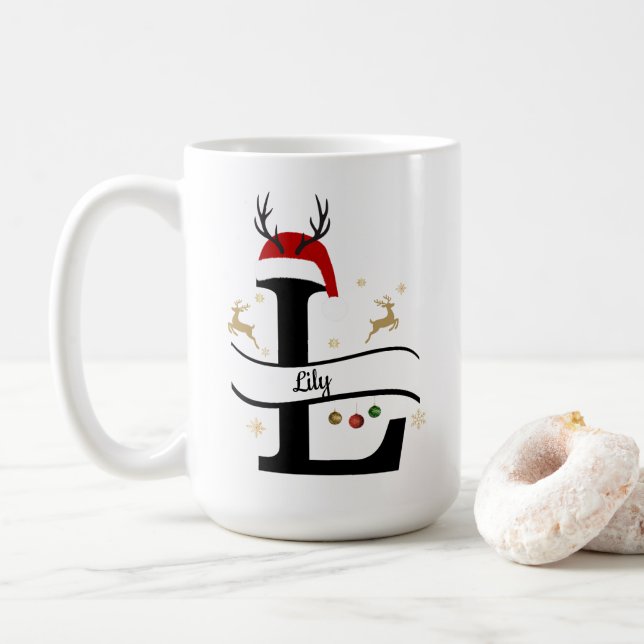 Caneca De Café Christmas Letter L Alphabet  (Com Donut)