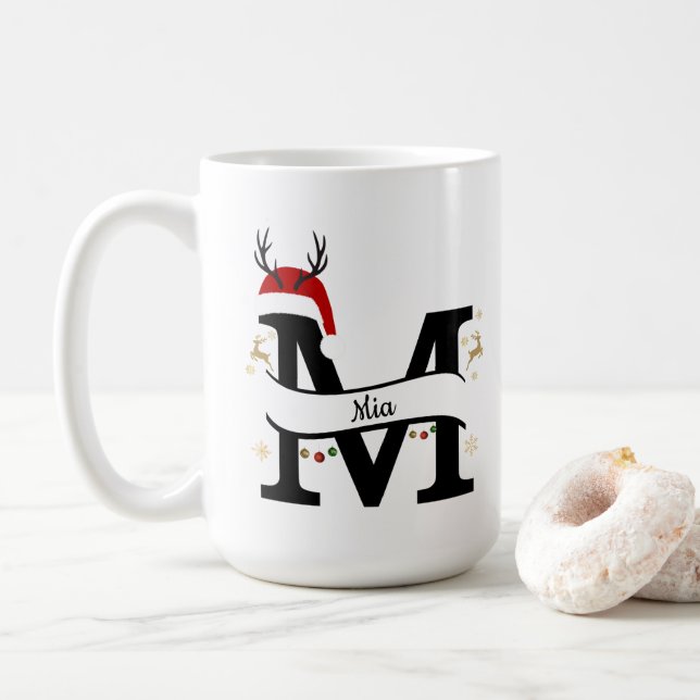 Caneca De Café Christmas Letter M Alphabet  (Com Donut)