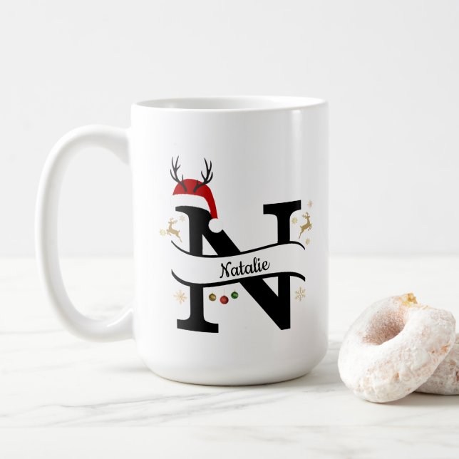 Caneca De Café Christmas Letter N Alphabet  (Com Donut)
