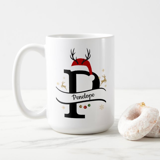 Caneca De Café Christmas Letter P Alphabet  (Com Donut)