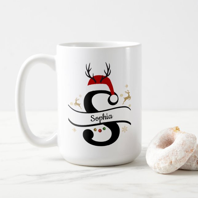 Caneca De Café Christmas Letter S Alphabet  (Com Donut)