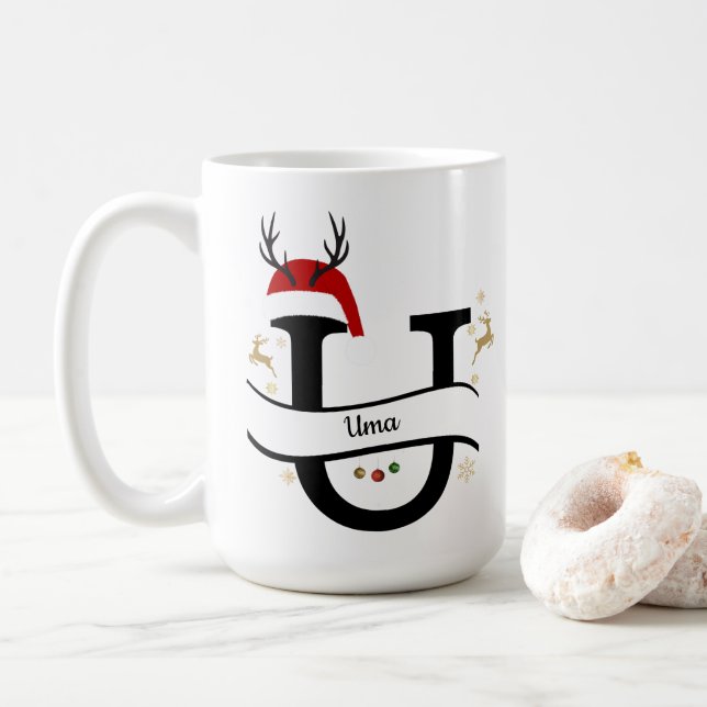 Caneca De Café Christmas Letter U Alphabet  (Com Donut)