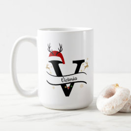Caneca De Café Christmas Letter V Alphabet