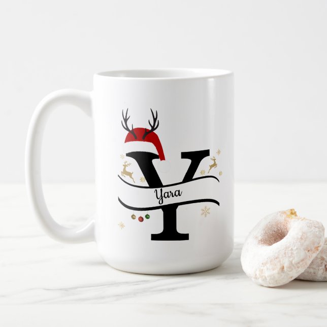 Caneca De Café Christmas Letter Y Alphabet  (Com Donut)