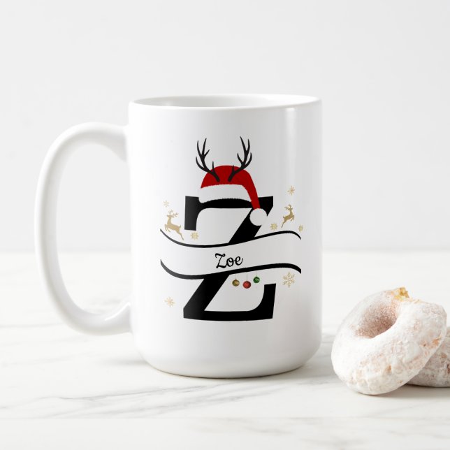 Caneca De Café Christmas Letter Z Alphabet  (Com Donut)