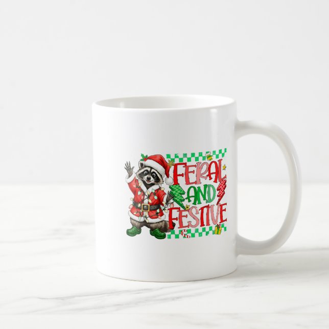 Caneca De Café Christmas Lights Feral But Festive Funny Raccoon S (Direita)