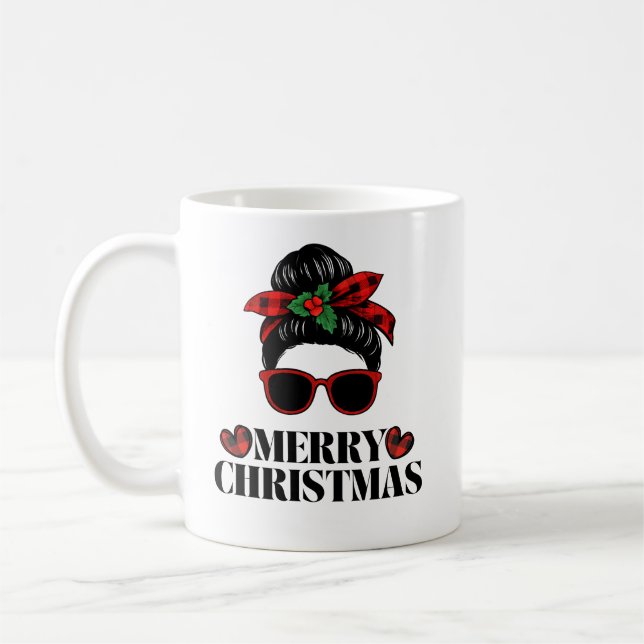 Caneca De Café Christmas messy-bun mom design (Esquerda)