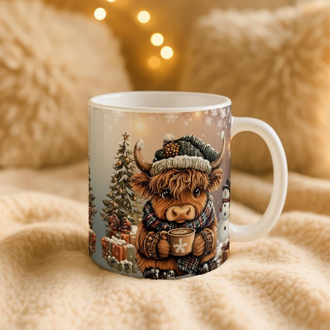 Caneca De Café  Christmas Mug  Highland Cow (Criador carregado)