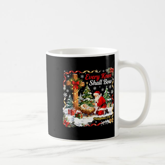 Caneca De Café Christmas Nativity Scene Every Knee Shall Bow Sant (Direita)