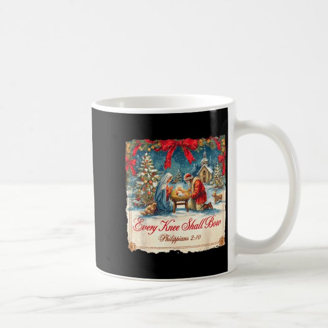Caneca De Café Christmas Nativity Scene Xmas Every Knee Shall Bow (Direita)