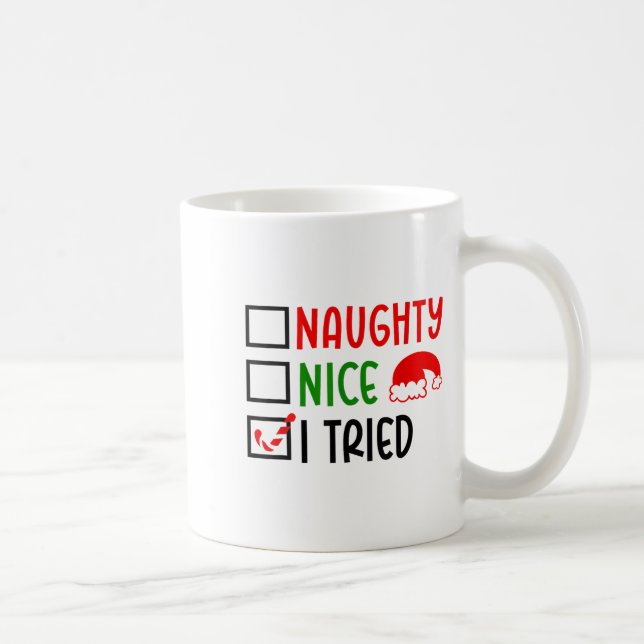 Caneca De Café Christmas Nice Naughty I Tried List Funny Family X (Direita)