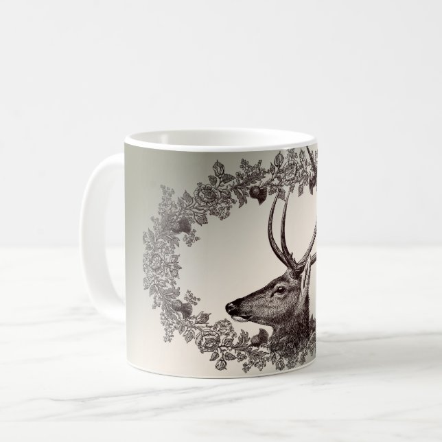 Caneca De Café Christmas Party Floral Reindeer Golden Winter (Frente Esquerda)